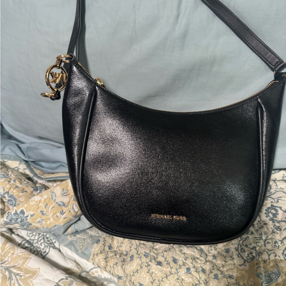 Michael Kors Black Shoulder Bag with Gold Accents